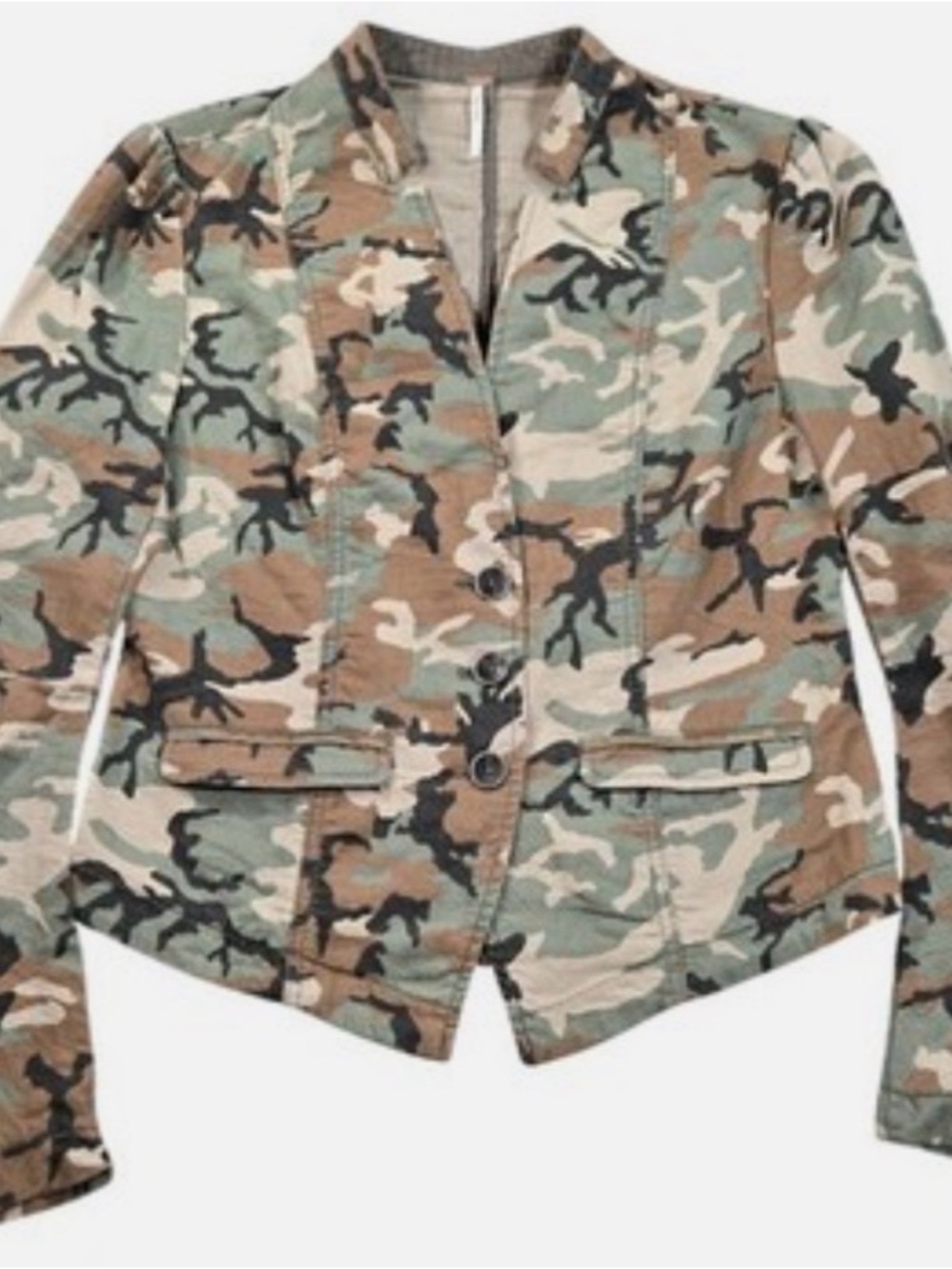 Free People Camouflage Button-Front Blazer in Green and Brown